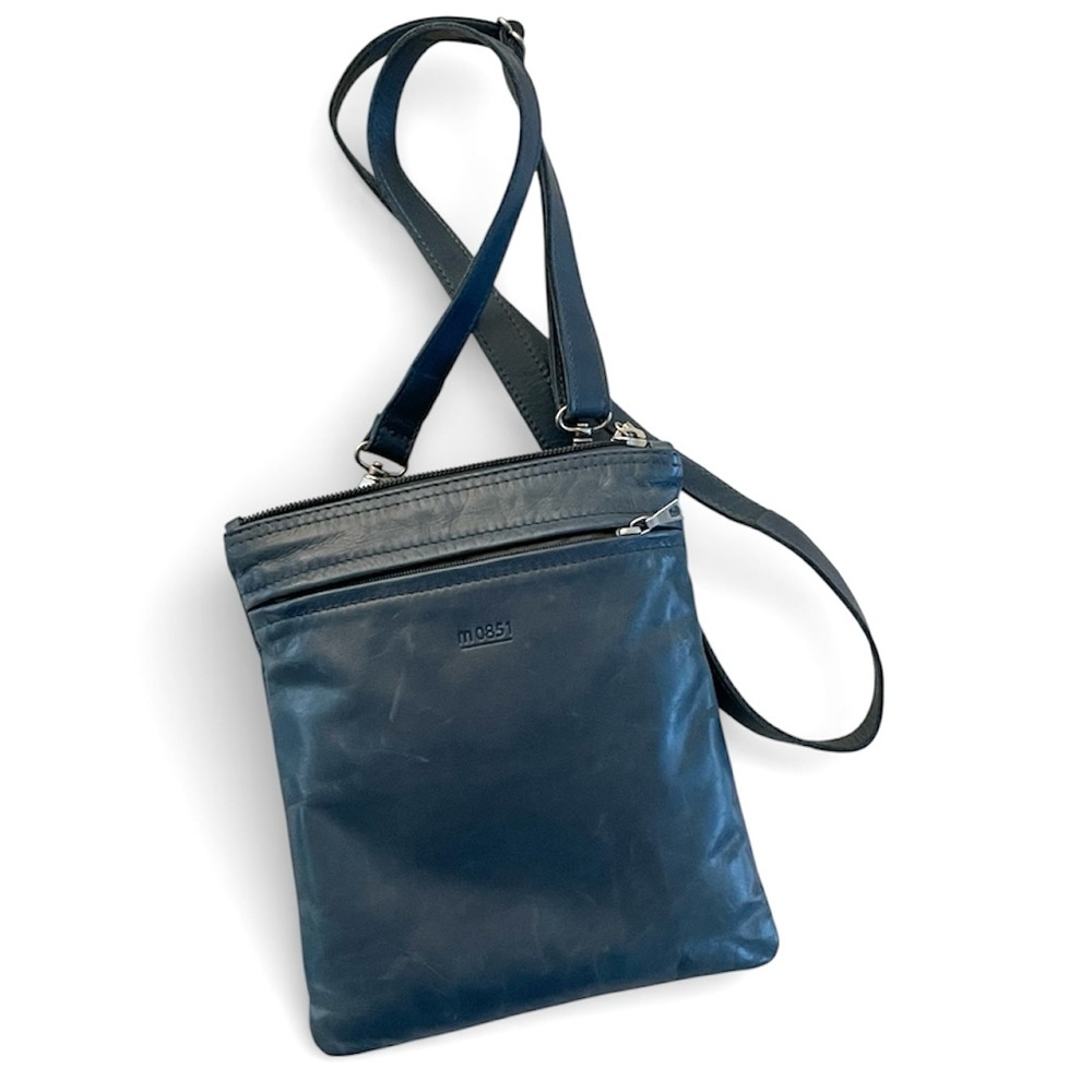 M0851 Blue Leather Crossbody Bag